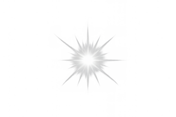 Bright white light starburst effect on transparent background glowing with lens flare and shiny rays