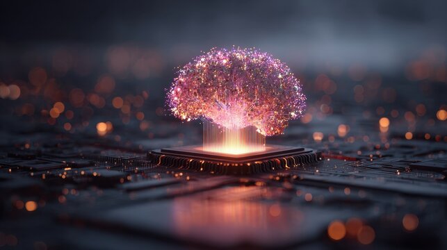 Futuristic Concept of Neural Networks and Artificial Intelligence in a Colorful Abstract Brain Design with Technology Elements