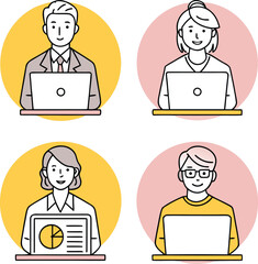 Fototapeta premium Diverse People Working on Laptop with Circle Frame Vector