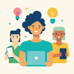 Teamwork Concept Vector Illustration with People and Lightbulbs