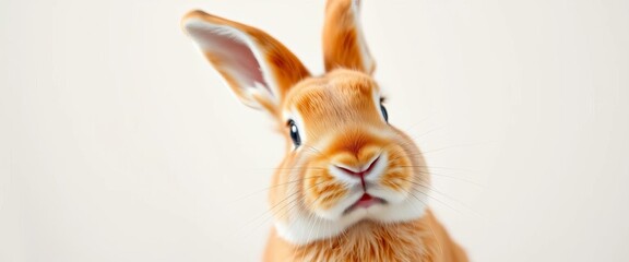 Close-up portrait of a red bunny rabbit against a simple background,  portrait,   bunny face