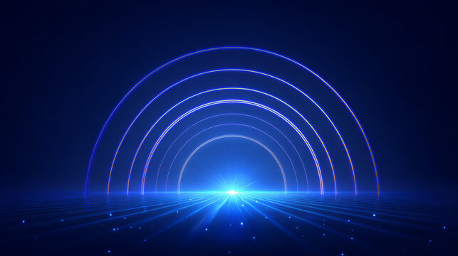 Futuristic Light Tunnel with Glowing Arches