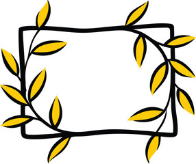 Hand Drawn Rectangular Floral Frame Yellow Leaves Vector Graphic