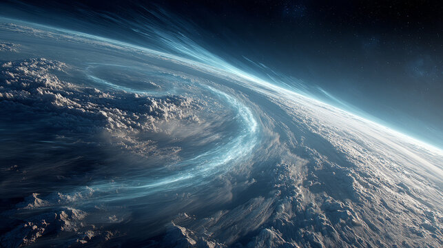 Earth from space with cosmic aurora sky