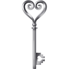 A Vintage Silver Heart Shaped Skeleton Key Ornate Antique Metal Object With Intricate Scrollwork And A Heart Shaped Bit Isolated On A White Background Symbolizing Love And Access
