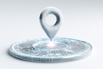 Digital location pin over futuristic data landscape