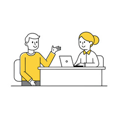 Business Meeting Illustration with Man and Woman at Table