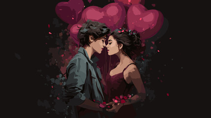 young woman and man with a heart - valentine day vector illustration