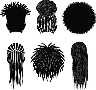 Black hair styles vector illustration dreadlocks braids afro hairstyle eps silhouette