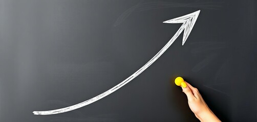 Hand-drawn upward arrow on dark chalkboard, business growth illustration,  texture,  finance