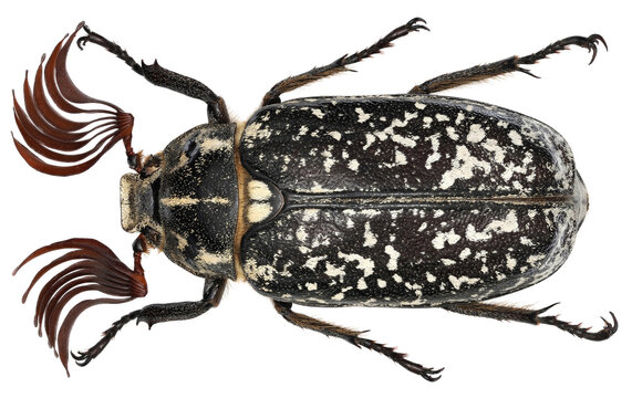 Chafer beetle Polyphylla fullo. Insect viewed from above, isolated on a white background. Male with majestic antennae.