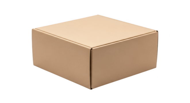 Brown cardboard cube box isolated on transparent background