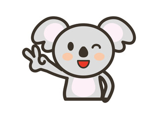 笑顔でピースをするかわいいコアラの上半身イラスト
