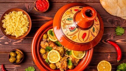 Delicious Moroccan Chicken Tagine with Olives and Preserved Lemons, Served with Couscous