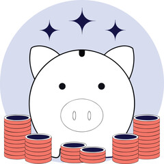 Minimalist Piggy Bank with Coin Stacks Concept on Transparent Background