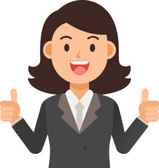 Cheerful Businesswoman Showing Thumbs Up Gesture Vector Illustration