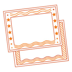 Stack of Orange Frames with Waves and Stars on White Background