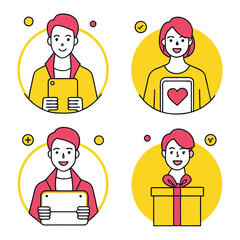 Teamwork Circle Avatar Icons Set on Yellow Background