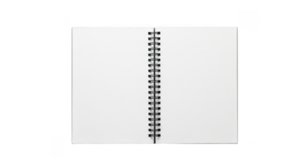 Open blank spiral bound notebook isolated on transparent background