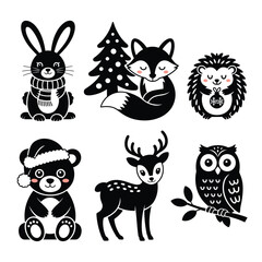 Naklejka premium Cute Winter Animal Silhouette Bundle