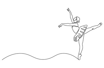 Continuous one line drawing of Ballet dancer. Single line drawing illustration of Female ballet dancer. Professional ballerina dancing ballet concept vector art. Doodle line illustration.
