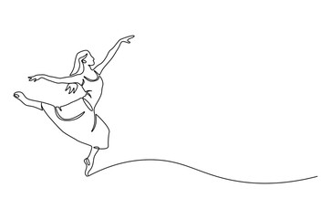 Continuous one line drawing of Ballet dancer. Single line drawing illustration of Female ballet dancer. Professional ballerina dancing ballet concept vector art. Doodle line illustration.