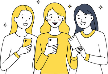 Friends Using Smartphone Social Media Vector Art