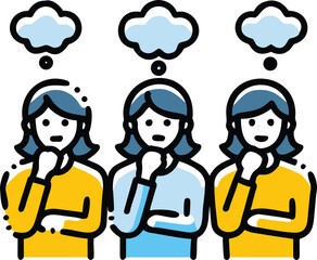 Three People Thinking with Clouds Icon Set on Transparent Backdrop
