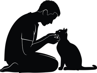 Man and cat silhouette vector illustration pet owner and feline friend eps
