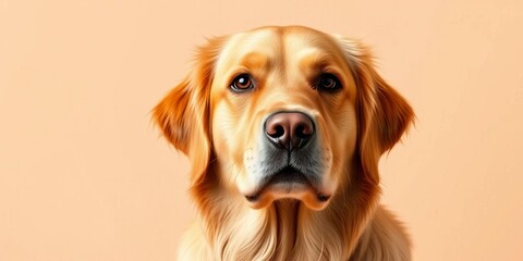 Golden retriever portrait, beige backdrop, soft lighting,   golden retriever photography,  animal