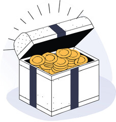 Open Treasure Chest Filled with Golden Coins, Fantasy Vector Art