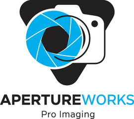 Apertureworks pro imaging logo design photography studio services business  vector illustration