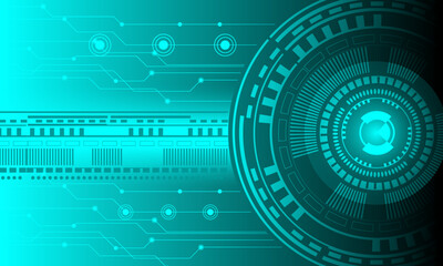 blue turquoise circles circuit with lines electronic networking cyberspace spot shine light abstract high technology background