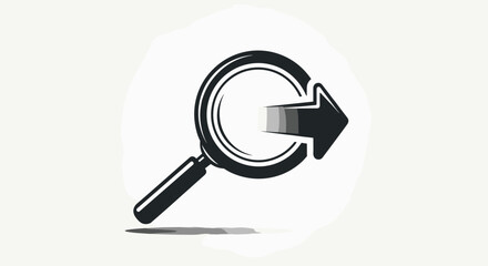 Magnifying glass with a forward-pointing arrow emerging from its lens, symbolizing search, discovery, progress, and direction. This vector illustration is ideal for business, technology, and data