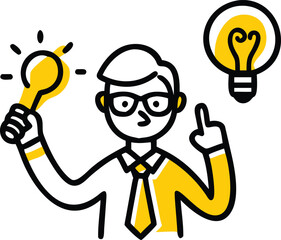 Young Man with Lightbulbs for Good Ideas and Bad Ideas