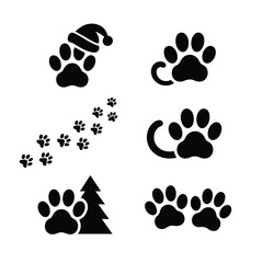 Fototapeta premium Dog & Cat Paw Christmas Silhouette Bundle