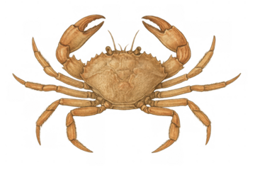 Crab hand-painted watercolor illustration displaying a marine animal, crustacean, and seafood element on transparent background