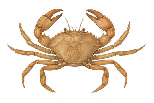 Crab hand-painted watercolor illustration displaying a marine animal, crustacean, and seafood element on transparent background