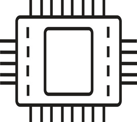 Minimalist Line Art Icon of a Computer Microchip or Central Processing Unit (CPU) Component