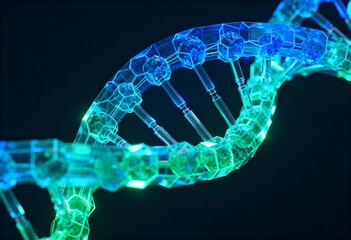 DNA helix against dark background: A vibrant depiction of a DNA double helix, its intricate structure highlighted against a deep, contrasting background.