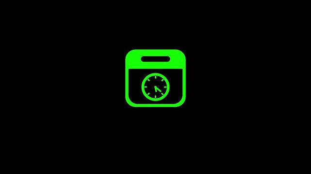 green calendar icon with a clock symbol on a black background time