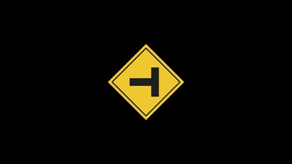 T Intersection Sign Icon Animation. Transparent background. 4K Video on black background