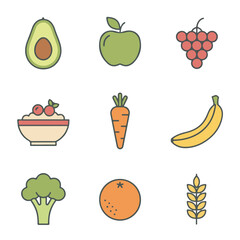 Linear Flat Healthy Food Icons with Minimal Details