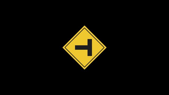 T Intersection Sign Icon Animation. Transparent background. 4K Video on black background