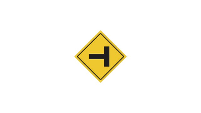 T Intersection Sign Icon Animation. Transparent background. 4K Video on white background