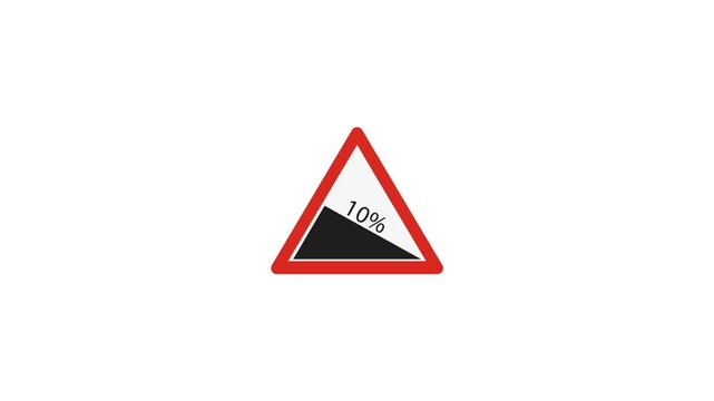 Red emergency stop triangle sign afore Destroyed car in car crash traffic accident on city road 4k in white background
