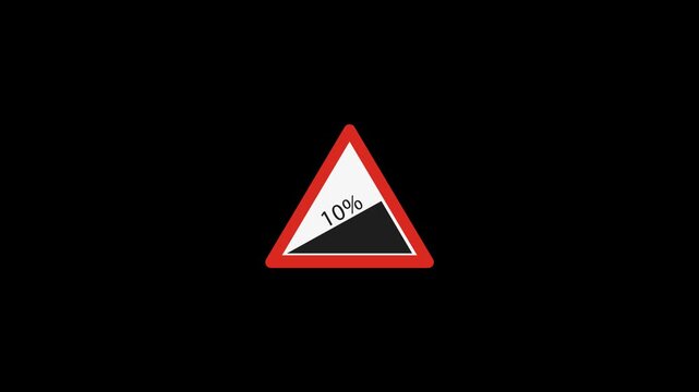 Red emergency stop triangle sign afore Destroyed car in car crash traffic accident on city road animated on black background