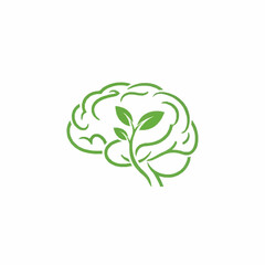 Green Brain With Growing Plant Symbolizing Mental Growth And Nature.