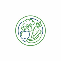 Healthy eating concept icon with fresh fruits and vegetables.