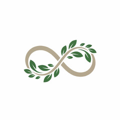 Infinity symbol intertwined with green leaves representing nature and eternity.